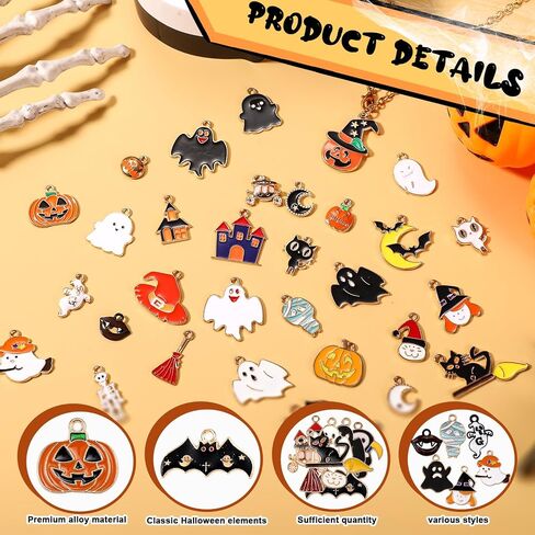 93pcs سحر الهالوين ، مينا هالوين المعلقات اليقطين الساحرة قبعة شبح العنكبوت سحر القمر لصالح سوار DIY الصنع المجوهرات وصنع الزخرفة in Saudi Arabia