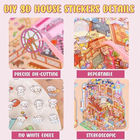 4 مجموعة كبيرة الحجم DIY ثلاثية الأبعاد ملصقات المنزل ، مشهد ملصق ثلاثي الأبعاد ملصقات مشهد مصغرة ملصقات مشهد حيوانات الكرتون للبالغين والأطفال الإغراء يمر الوقت الهدايا العظيمة للأولاد والفتاة in Saudi Arabia