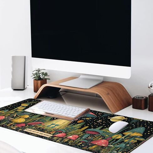Alien and UFO Large Gaming Desk Mat,Rubber Non-Slip Colorful Mushroom Planet Star Mouse Pad,31.5x11.8x0.12in Extended Sci-Fi Mousepad,Game Lover Mice Pads Gifts,Office Home Deskmat Decor in Saudi Arabia