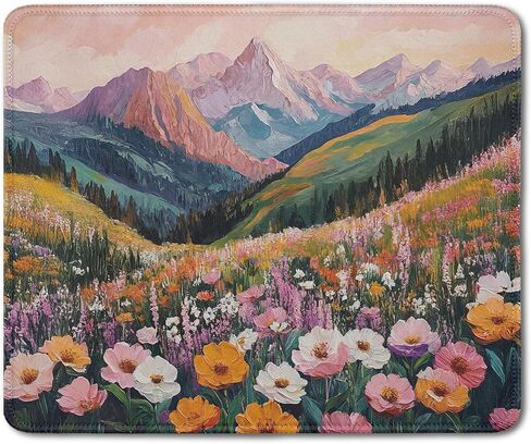 Boho Colorful Floral Mountain Mouse Pad, Watercolor Wildflowers Scenery Nature Landscape Mouse Pads Mousepad for Home Office Dorm Computers Laptop Supplies Desk Accessories, 9.5x7.9 Inch in Kuwait