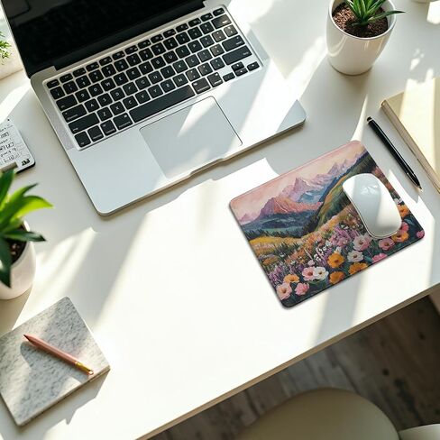 Boho Colorful Floral Mountain Mouse Pad, Watercolor Wildflowers Scenery Nature Landscape Mouse Pads Mousepad for Home Office Dorm Computers Laptop Supplies Desk Accessories, 9.5x7.9 Inch in Kuwait