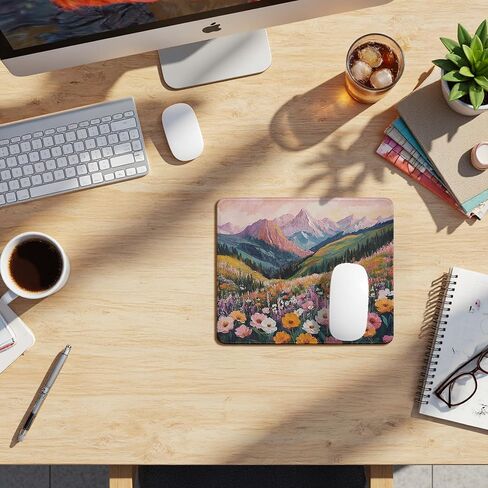 Boho Colorful Floral Mountain Mouse Pad, Watercolor Wildflowers Scenery Nature Landscape Mouse Pads Mousepad for Home Office Dorm Computers Laptop Supplies Desk Accessories, 9.5x7.9 Inch in Kuwait