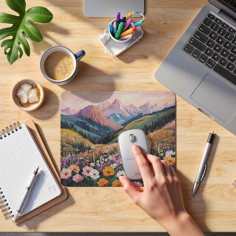 Boho Colorful Floral Mountain Mouse Pad, Watercolor Wildflowers Scenery Nature Landscape Mouse Pads Mousepad for Home Office Dorm Computers Laptop Supplies Desk Accessories, 9.5x7.9 Inch in Kuwait