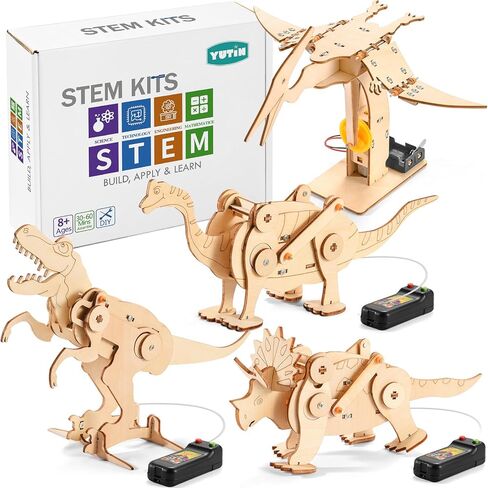 Dinosaur STEM Kits for Kids Ages 6-8-10-12, 4 in 1 Stem Projects, Wood Building Toys for Boys Age 8-12, Build It Yourself Woodworking Kit, DIY 3D Wooden Puzzles Model Science Kit, Craft Kits for Kids in Kuwait