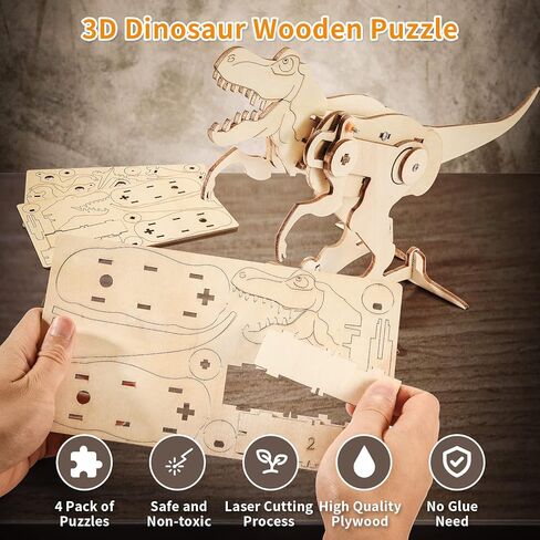 Dinosaur STEM Kits for Kids Ages 6-8-10-12, 4 in 1 Stem Projects, Wood Building Toys for Boys Age 8-12, Build It Yourself Woodworking Kit, DIY 3D Wooden Puzzles Model Science Kit, Craft Kits for Kids in Kuwait