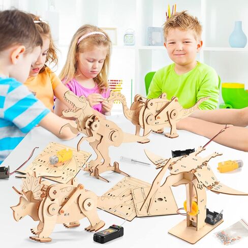 Dinosaur STEM Kits for Kids Ages 6-8-10-12, 4 in 1 Stem Projects, Wood Building Toys for Boys Age 8-12, Build It Yourself Woodworking Kit, DIY 3D Wooden Puzzles Model Science Kit, Craft Kits for Kids in Kuwait