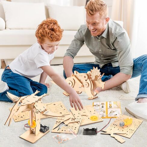 Dinosaur STEM Kits for Kids Ages 6-8-10-12, 4 in 1 Stem Projects, Wood Building Toys for Boys Age 8-12, Build It Yourself Woodworking Kit, DIY 3D Wooden Puzzles Model Science Kit, Craft Kits for Kids in Kuwait
