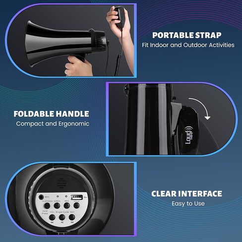 Loudmore Portable Megaphone Bullhorn 35 Watt Power Megaphone Speaker with Siren/Alarm Modes, 240S Recording, USB Flash Drive, Detachable Handheld Microphone, Volume Control and Strap in Saudi Arabia