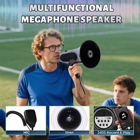 Loudmore Portable Megaphone Bullhorn 35 Watt Power Megaphone Speaker with Siren/Alarm Modes, 240S Recording, USB Flash Drive, Detachable Handheld Microphone, Volume Control and Strap in Saudi Arabia