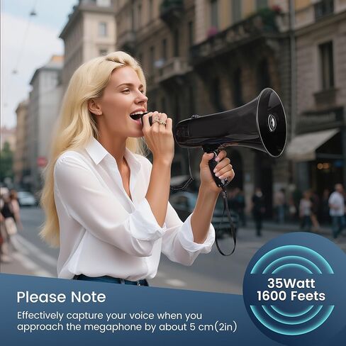 Loudmore Portable Megaphone Bullhorn 35 Watt Power Megaphone Speaker with Siren/Alarm Modes, 240S Recording, USB Flash Drive, Detachable Handheld Microphone, Volume Control and Strap in Saudi Arabia