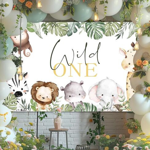 Avezano Wild One Banner for Boys Jungle Animals Wild One Birthday Party Decorations Backdrop Safari Theme 1st Birthday Party Banner Supplies (6x3.6ft) in Saudi Arabia