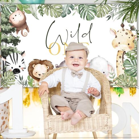 Avezano Wild One Banner for Boys Jungle Animals Wild One Birthday Party Decorations Backdrop Safari Theme 1st Birthday Party Banner Supplies (6x3.6ft) in Saudi Arabia