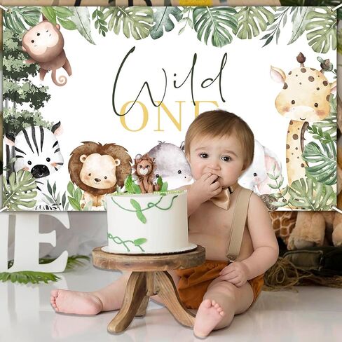 Avezano Wild One Banner for Boys Jungle Animals Wild One Birthday Party Decorations Backdrop Safari Theme 1st Birthday Party Banner Supplies (6x3.6ft) in Saudi Arabia