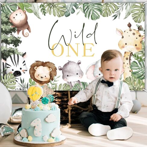 Avezano Wild One Banner for Boys Jungle Animals Wild One Birthday Party Decorations Backdrop Safari Theme 1st Birthday Party Banner Supplies (6x3.6ft) in Saudi Arabia