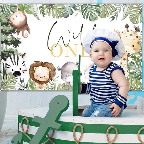 Avezano Wild One Banner for Boys Jungle Animals Wild One Birthday Party Decorations Backdrop Safari Theme 1st Birthday Party Banner Supplies (6x3.6ft) in Saudi Arabia