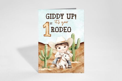 Red Door Inspirations First Birthday Greeting Card, Includes Single Card and Envelope (1st Rodeo) in Kuwait