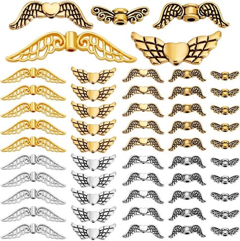 PH PandaHall 100Pcs 5 Styles Tibetan Style Angel Wing Beads Metal Alloy Loose Beads Spacer Charms Small Angel Wings for Crafts Necklace Bracelet Earring Jewelry Making in Saudi Arabia