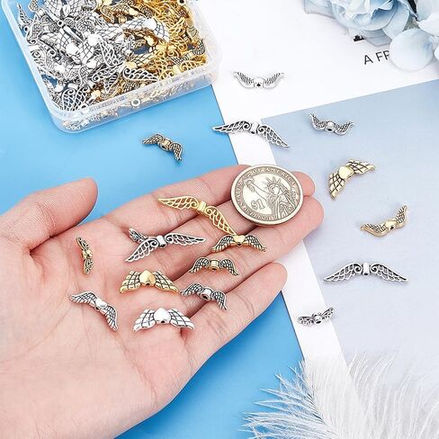 PH PandaHall 100Pcs 5 Styles Tibetan Style Angel Wing Beads Metal Alloy Loose Beads Spacer Charms Small Angel Wings for Crafts Necklace Bracelet Earring Jewelry Making in Saudi Arabia