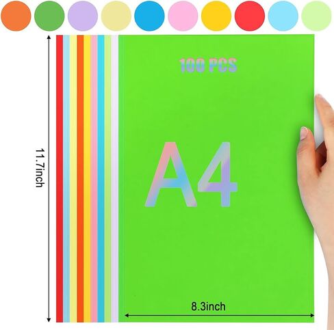 Vibrant Color A4 Origami Paper - 100 Sheets, 10 Assorted Colors - Acid-Free, Printer-Friendly Craft Paper for Kids Art, DIY Projects & Scrapbooking in Saudi Arabia