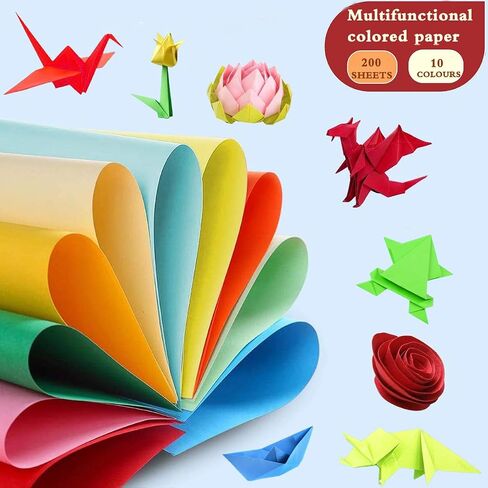 Vibrant Color A4 Origami Paper - 100 Sheets, 10 Assorted Colors - Acid-Free, Printer-Friendly Craft Paper for Kids Art, DIY Projects & Scrapbooking in Saudi Arabia