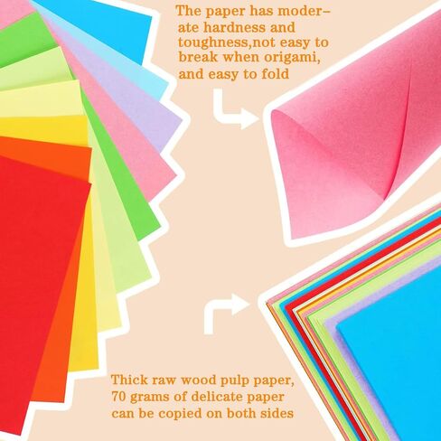 Vibrant Color A4 Origami Paper - 100 Sheets, 10 Assorted Colors - Acid-Free, Printer-Friendly Craft Paper for Kids Art, DIY Projects & Scrapbooking in Saudi Arabia