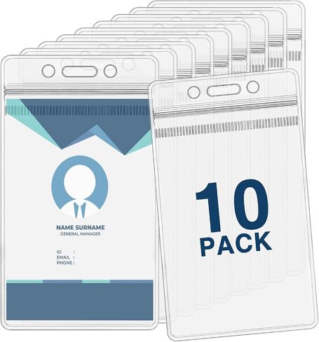 10-Pack ID Badge Holder Vertical Waterproof Clear Plastic Name Tag Holder Fits for Cruise Ship Card, Gift Card, Credit Card, Driver's License, Name Badge Holders for School and Office in Saudi Arabia