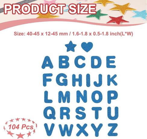 PATIKIL Alphabet Foam Stickers, 104Pcs Letters A-Z EVA Self Adhesive Glitters Foam Shape Sticker Craft Supplies for Scrapbook Card DIY Making Home Decor, Blue in Saudi Arabia