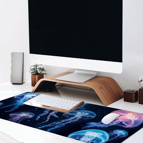 Glowing Jellyfish Large Gaming Desk Mat,Rubber Non-Slip Ethereal Underwater Marine Life Mouse Pad,31.5x11.8x0.12in Extended Ocean Mousepad,Game Lover Mice Pads Gifts,Office Home Deskmat Decor in Saudi Arabia