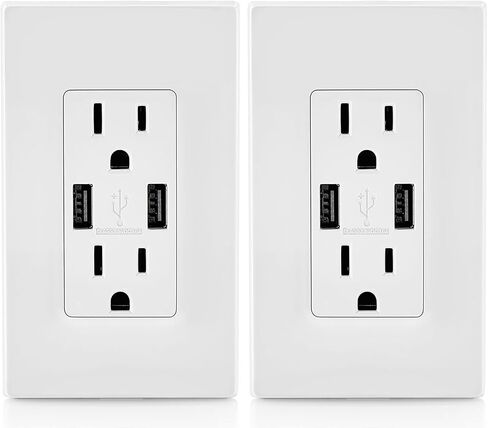 Leviton T5632-BW R02-T5632-0Bw 2-Port Combination Duplex Receptacle with USB Charger, 125 Vac, 15 A, 2 Pole, 3 Wire, White in Saudi Arabia