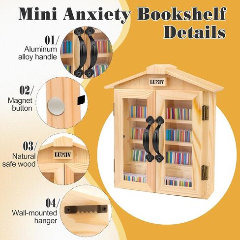 رف كتب لوكيف ميني القلق مع كتب DIY فارغة ، مصغرة الكتب زخرفة الزخرفة الإجهاد الإجهاد الرف الصغير مع 4 طبقة خشبية خزانة مصغرة للديكور (الخشب+250 كتاب) in Kuwait