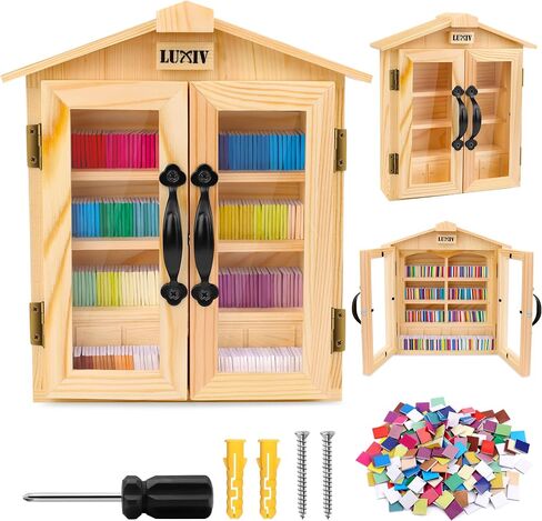 رف كتب لوكيف ميني القلق مع كتب DIY فارغة ، مصغرة الكتب زخرفة الزخرفة الإجهاد الإجهاد الرف الصغير مع 4 طبقة خشبية خزانة مصغرة للديكور (الخشب+250 كتاب) in Kuwait