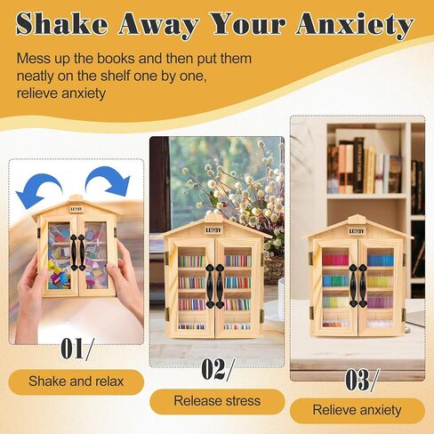 رف كتب لوكيف ميني القلق مع كتب DIY فارغة ، مصغرة الكتب زخرفة الزخرفة الإجهاد الإجهاد الرف الصغير مع 4 طبقة خشبية خزانة مصغرة للديكور (الخشب+250 كتاب) in Kuwait