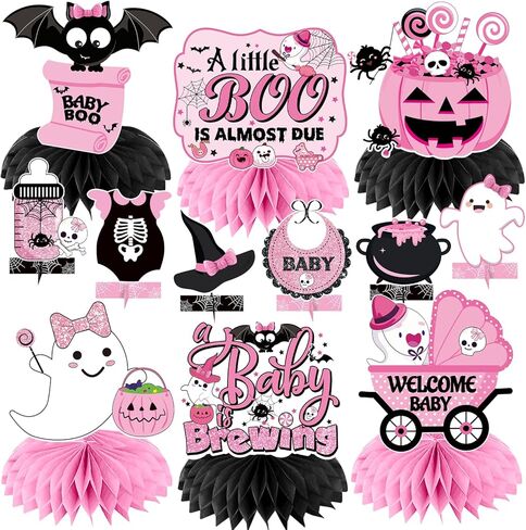 Biswiter 12Psc A Little Boo is Almost Due Baby Shower Centerpieces, Little Boo Baby Shower Decorations, Pink Halloween a Baby is Brewing, Halloween Baby Decorations for Girl in Kuwait