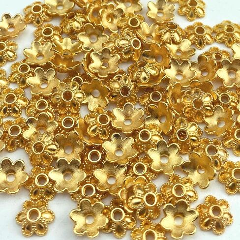 JMassyang 300 PCS 6mm شكل زهرة السليمة المعدنية مرتفعة حبات ميني فضفاضة القبعات حبة السوار لأقراط قلادة DIY حبل المجوهرات صنع ديكور المنزل (الذهب) in Kuwait
