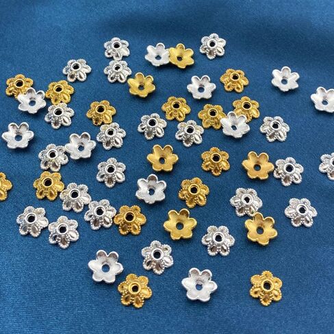 JMassyang 300 PCS 6mm شكل زهرة السليمة المعدنية مرتفعة حبات ميني فضفاضة القبعات حبة السوار لأقراط قلادة DIY حبل المجوهرات صنع ديكور المنزل (الذهب) in Kuwait