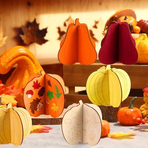Geelin 24 Pcs Fall Crafts Kit Wooden 3D Pumpkin Cutouts DIY Wood Pumpkin to Paint Unfinished Wood Slices Coloring Table Centerpiece Decor for Thanksgiving Autumn Harvest(4.72",Stylish Style) in Saudi Arabia