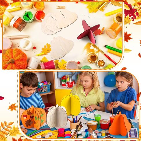 Geelin 24 Pcs Fall Crafts Kit Wooden 3D Pumpkin Cutouts DIY Wood Pumpkin to Paint Unfinished Wood Slices Coloring Table Centerpiece Decor for Thanksgiving Autumn Harvest(4.72",Stylish Style) in Saudi Arabia