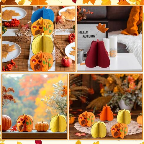 Geelin 24 Pcs Fall Crafts Kit Wooden 3D Pumpkin Cutouts DIY Wood Pumpkin to Paint Unfinished Wood Slices Coloring Table Centerpiece Decor for Thanksgiving Autumn Harvest(4.72",Stylish Style) in Saudi Arabia