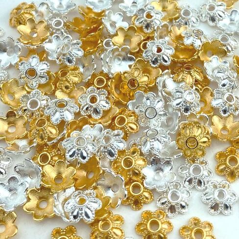 JMassyang 300 PCS 6mm شكل زهرة السليمة المعدنية مرتفعة حبات ميني فضفاضة القبعات حبة السوار لأقراط قلادة DIY حبل المجوهرات صنع ديكور المنزل (الذهب) in Kuwait