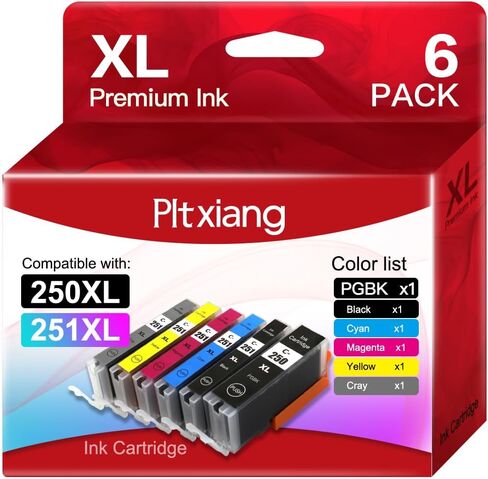 250XL 251XL Ink Cartridge - Compatible with Canon PGI-250XL BK and CLI-251XL BK C M Y GY, Replacing PIXMA MG6320 MG7120 IP8720 MG7520 Printer Ink cartridges (6 Pack) in Saudi Arabia