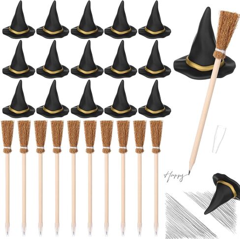 24 PCS Mini Witch Hat Broom Pencils محو محوها مع 12 3 د الساحرة الصغيرة القبعة Eraser 12 أقلام برصاصة لصالح الحفلات الهالوين هدايا الديكور الأطفال الكبار المكافأة اللوازم المدرسية in Saudi Arabia