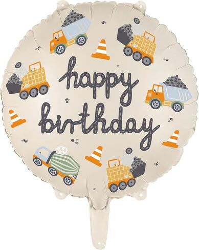 Round Foil Balloon Happy Birthday Construction Vehicles 18 Inch PartyDeco, Kids Boy Party Balloons, Boys Construction Birthday Party Supplies in Saudi Arabia