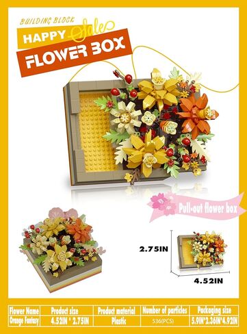 Hibiscus mini flower diy building building للأطفال والبالغين ، مجموعة ديكور لعبة إطار صورة نبات نباتي ديكور مكتب المنزل in Kuwait