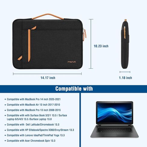 MOSISO 360 Protective Laptop Case 13-14 inch, 13.3 inch Laptop Sleeve Compatible with MacBook Air/Pro 13 / Pro 14,HP Dell Acer ASUS,Side Open Carrying Case Bag with Horizontal&Vertical Pockets, Black in Saudi Arabia