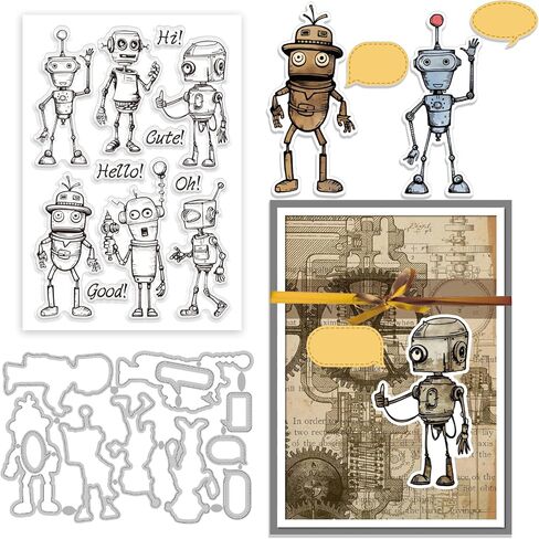 Globleland Robot Clear Stamp Robot Cutting يموت إطار يموت نصًا يوميًا من السيليكون سيليكون ختمًا صافيًا ، قم بتصحيح قطع الفقاعة المعدنية لصنع البطاقات و DIY Decossing Scrapbooking Craft Decor in Saudi Arabia
