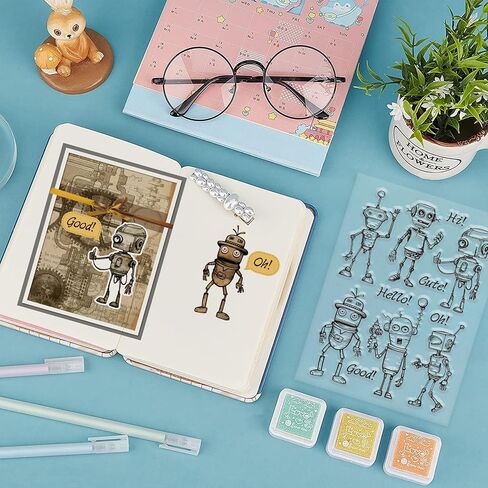 Globleland Robot Clear Stamp Robot Cutting يموت إطار يموت نصًا يوميًا من السيليكون سيليكون ختمًا صافيًا ، قم بتصحيح قطع الفقاعة المعدنية لصنع البطاقات و DIY Decossing Scrapbooking Craft Decor in Saudi Arabia