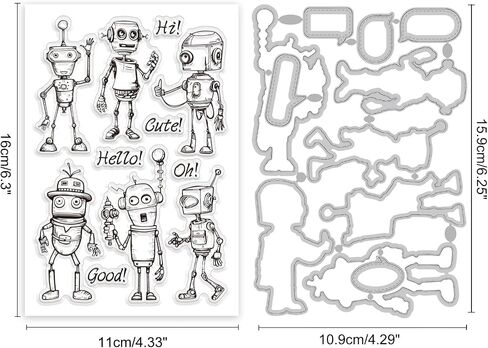 Globleland Robot Clear Stamp Robot Cutting يموت إطار يموت نصًا يوميًا من السيليكون سيليكون ختمًا صافيًا ، قم بتصحيح قطع الفقاعة المعدنية لصنع البطاقات و DIY Decossing Scrapbooking Craft Decor in Saudi Arabia