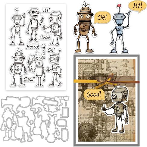 Globleland Robot Clear Stamp Robot Cutting يموت إطار يموت نصًا يوميًا من السيليكون سيليكون ختمًا صافيًا ، قم بتصحيح قطع الفقاعة المعدنية لصنع البطاقات و DIY Decossing Scrapbooking Craft Decor in Saudi Arabia