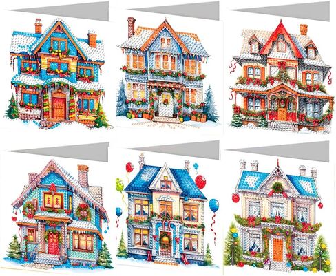 YGbaby 12 Packs DIY 5D Diamond Painting Christmas Cards Kits for Adults Christmas Snowman Diamond Art Greeting Cards Merry Christmas Cards Art Craft Gifts for Family and Friends in Saudi Arabia