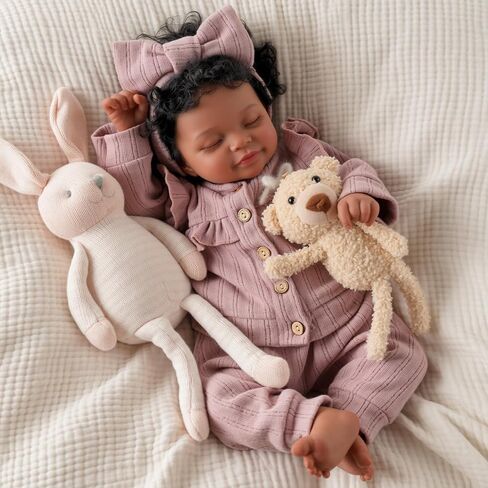 Babeside LifeLike Reborn Baby Baby Dolls Black Girl - 20 بوصة نابضة بالحياة حديثي الولادة واقعية حقيقية دمى الطفل مع جسم مرجح ناعمة ، رفيق الراحة في وقت النوم ، وقت النوم والدعم العاطفي للأطفال من العمر 3+ in Saudi Arabia